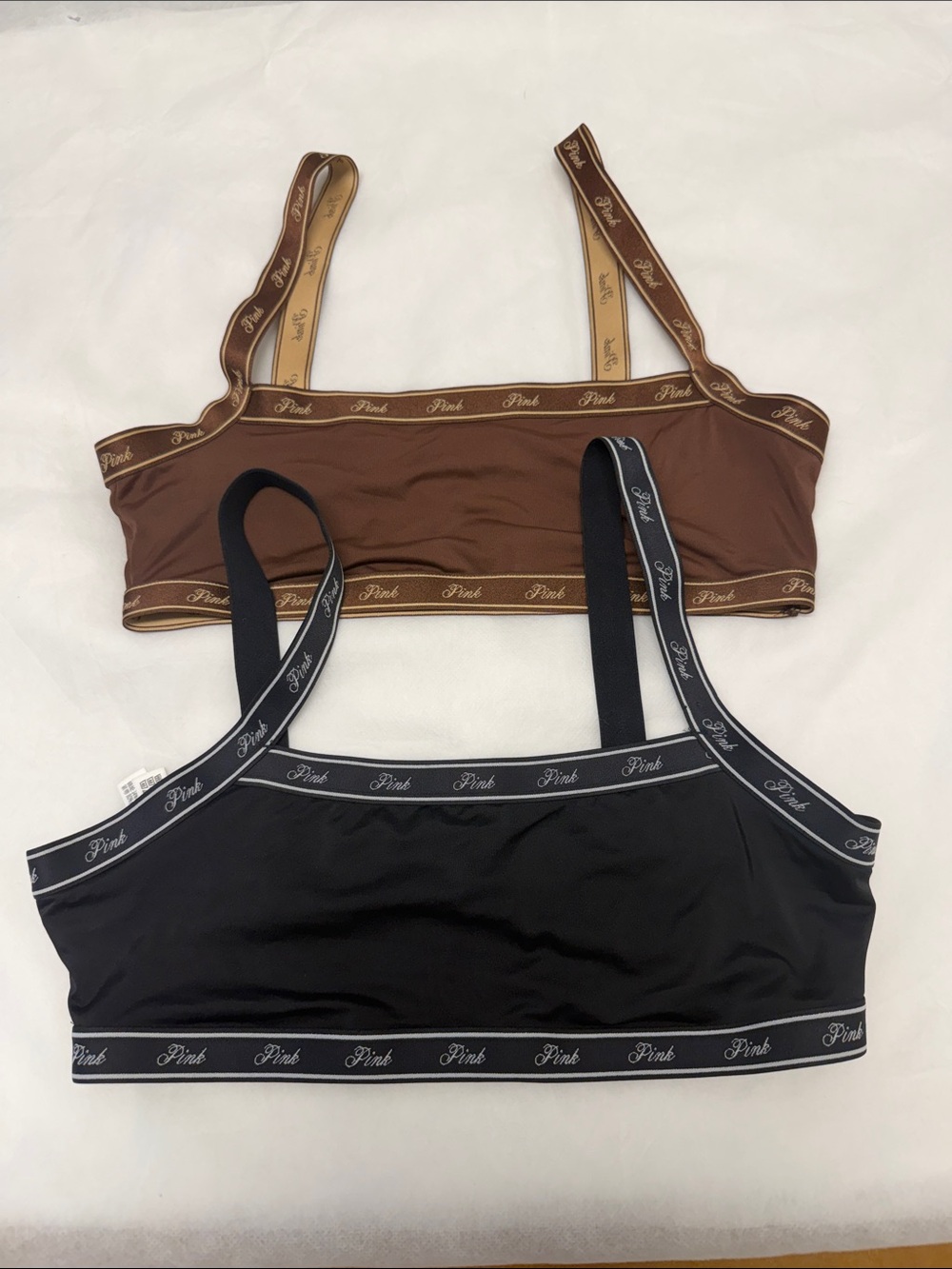 Bundle of 2 PINK Victoria's Secret Black and Brown Logo-Trim Square Bralette